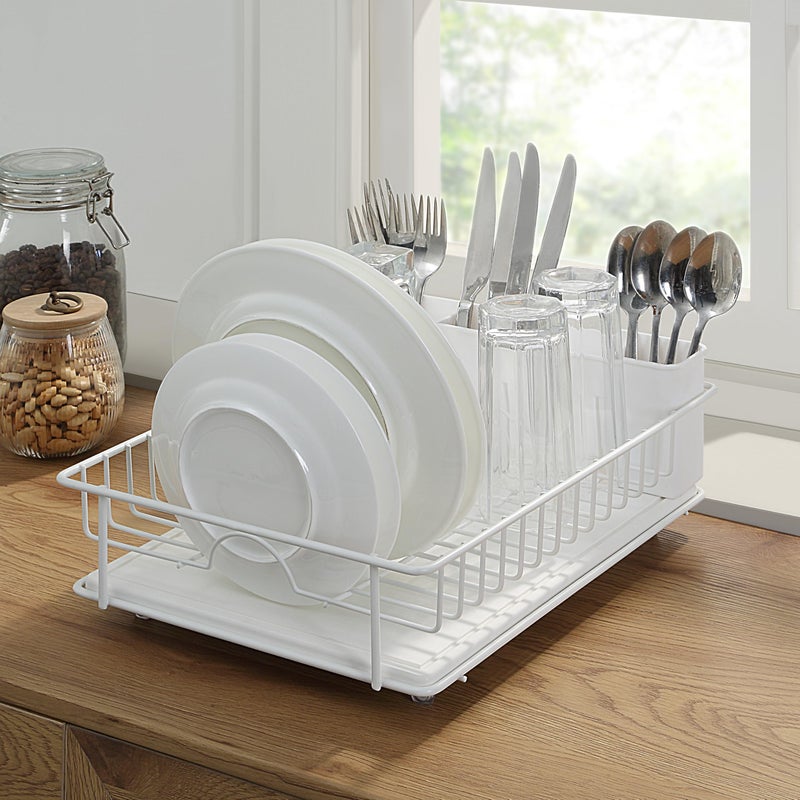 SunnyPoint 304 Stainless Steel Dish Drying Rack with Diatomaceous Earth Drainboard & Removable Utensil Caddy â€“ Rust Resistant Countertop Dish Rack for Kitchen (White) - Image 2