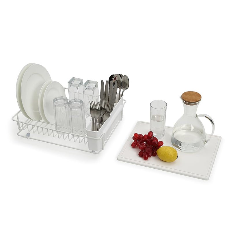SunnyPoint 304 Stainless Steel Dish Drying Rack with Diatomaceous Earth Drainboard & Removable Utensil Caddy â€“ Rust Resistant Countertop Dish Rack for Kitchen (White) - Image 4
