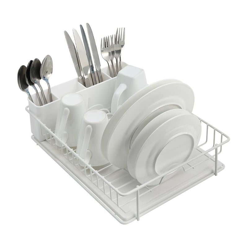 SunnyPoint 304 Stainless Steel Dish Drying Rack with Diatomaceous Earth Drainboard & Removable Utensil Caddy â€“ Rust Resistant Countertop Dish Rack for Kitchen (White) - Image 1