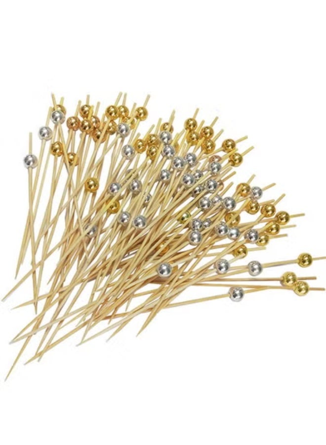 fantasize 100 Stick Bamboo Fruit Sticks Wooden Toothpicks, (12cm) for Party Tapas Nibbles Canapes Appetiser Fruit Skewer BBQ Sandwich Bento Accessory Pick Food - Image 1