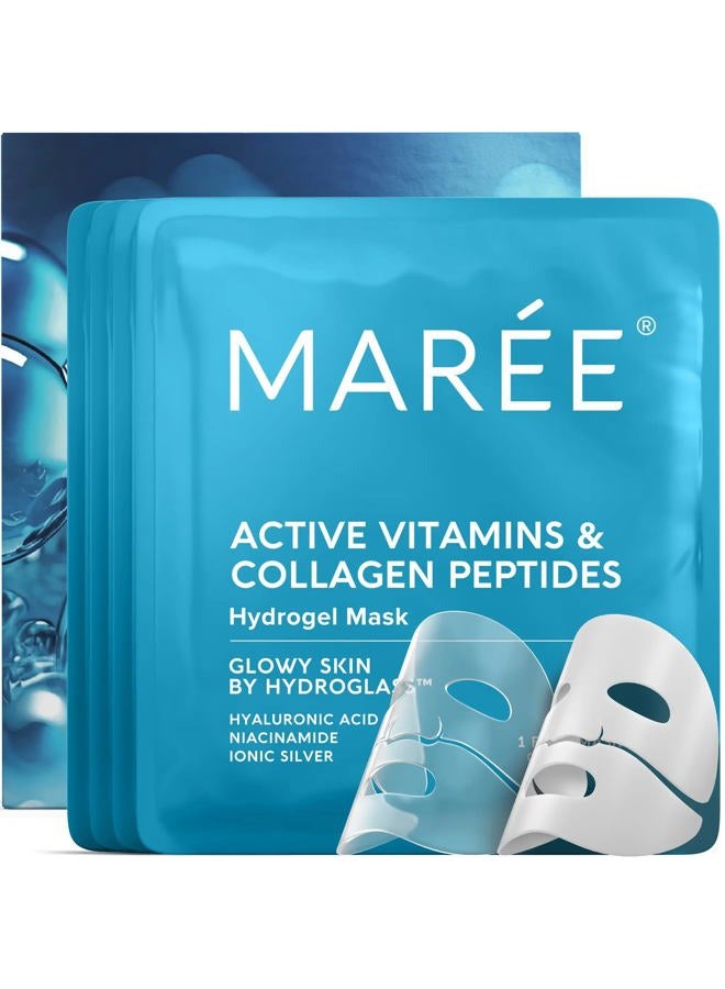 MAREE Hydrogel Collagen Facial Mask with Hyaluronic Acid — Hydrating Face Masks Skincare — Niacinamide, Amino Acids & Red Algae Extract — Facial Masks For Women — Mascarillas Para La Cara — 4 Count - Image 1
