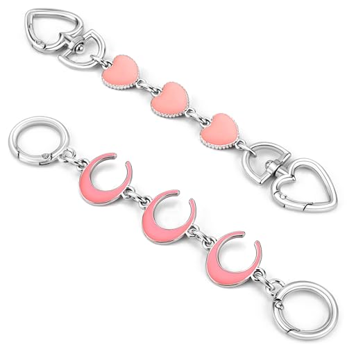 ZLSPTK 2Pcs Purse Extender Chain Silver Pink Bag Extender Chain Heart Purse Strap Extender Moon Purse Strap Replacement Crossbody Purse Accessories for Women Bag Charms for Handbags Tote Bags Purse Making - Image 1