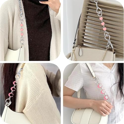 ZLSPTK 2Pcs Purse Extender Chain Silver Pink Bag Extender Chain Heart Purse Strap Extender Moon Purse Strap Replacement Crossbody Purse Accessories for Women Bag Charms for Handbags Tote Bags Purse Making - Image 4