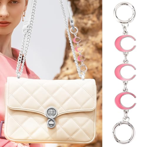 ZLSPTK 2Pcs Purse Extender Chain Silver Pink Bag Extender Chain Heart Purse Strap Extender Moon Purse Strap Replacement Crossbody Purse Accessories for Women Bag Charms for Handbags Tote Bags Purse Making - Image 2