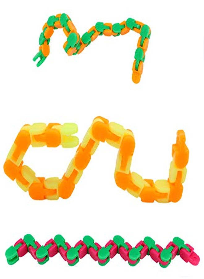 Snap and Click Fidget Toys – Fun Twist and Shape Puzzle for Kids and Adults – Sensory Stress Relief and Party Favors – Set of 4 (24 Links Each, 10.75 Inches)