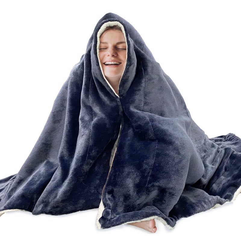NEWMEIL Fara Day Blanket for Sleeping Big Size 50IN  60IN 127CM  152CM Thick Fara Day Blanket for Belly Warm White Berber Fleece and Navy Blue Flannel with Fara Day Fabric