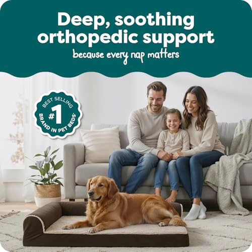 FurHaven Orthopedic Dog Bed for Large Dogs LShaped Chaise Mattress with Orthopedic Egg Crate with a Solid Orthopedic Foam Base for Joint Support Washable Cover Jumbo XL Faux Fur Suede Espresso - Image 3