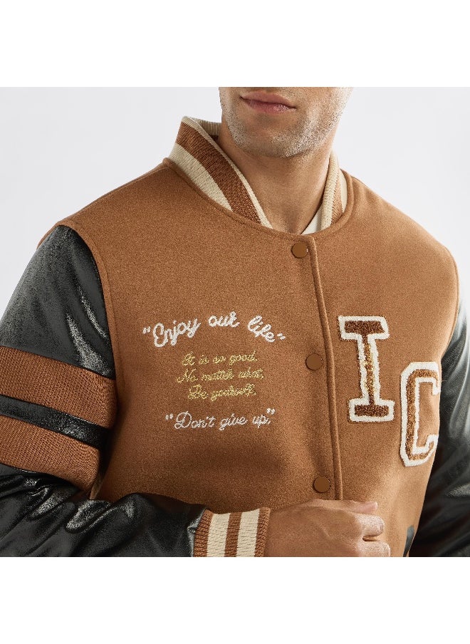 FAV - Slogan Detail Button Through Bomber Jacket with Pockets and Long Sleeves - Image 1
