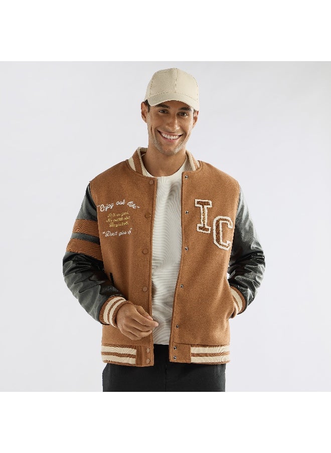 FAV - Slogan Detail Button Through Bomber Jacket with Pockets and Long Sleeves - Image 1