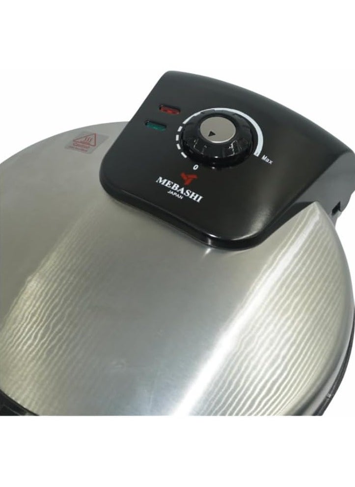 MEBASHI Electric Non-Stick Roti/Dosa Maker – 1600W Multi-Function Appliance for Roti, Dosa, Omelette, and Crepes with Chromed Aluminum Press Handle(ME-RM102-S) (1600W)