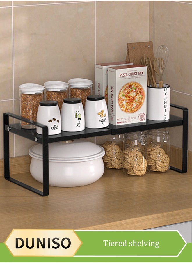 DUNISO Expandable Countertop Organizer Shelf, movable multifunctional kitchen shelf, spice rack organizer, suitable for kitchen, living room, bathroom, expandable 25cm to 45 cm, black  - Image 1