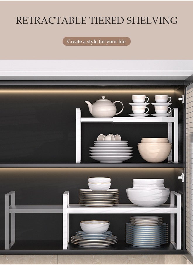 DUNISO Expandable Countertop Organizer Shelf, movable multifunctional kitchen shelf, spice rack organizer, suitable for kitchen, living room, bathroom, expandable 25cm to 45 cm, black  - Image 3