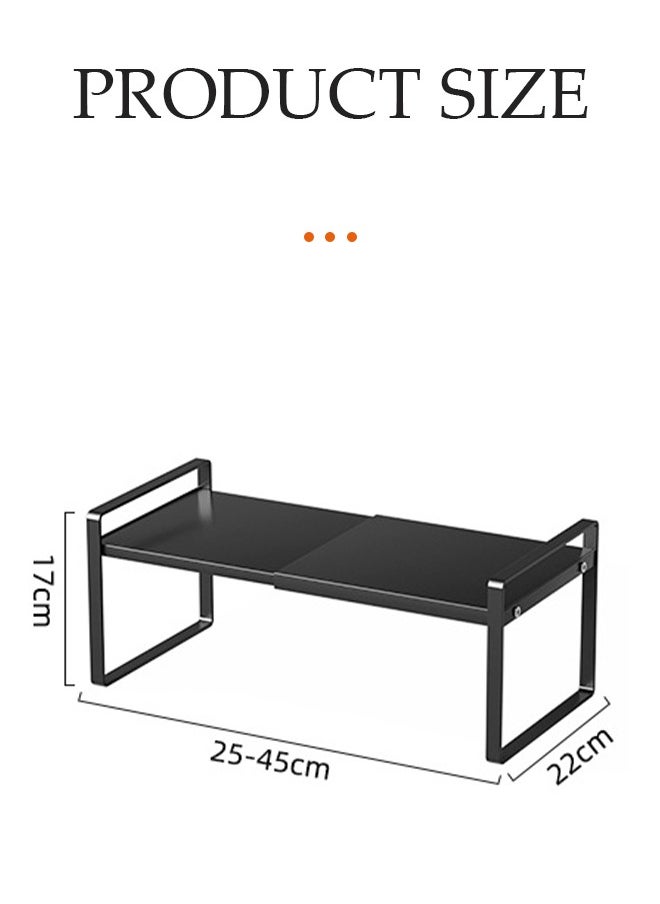 DUNISO Expandable Countertop Organizer Shelf, movable multifunctional kitchen shelf, spice rack organizer, suitable for kitchen, living room, bathroom, expandable 25cm to 45 cm, black  - Image 2