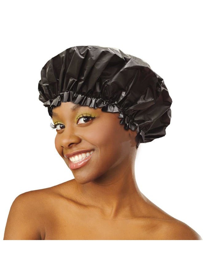 Shower Cap for Women, Shower Caps for Women Reusable Waterproof Travel Accessories for Women Spa Large, 1PC BLACK COLOR