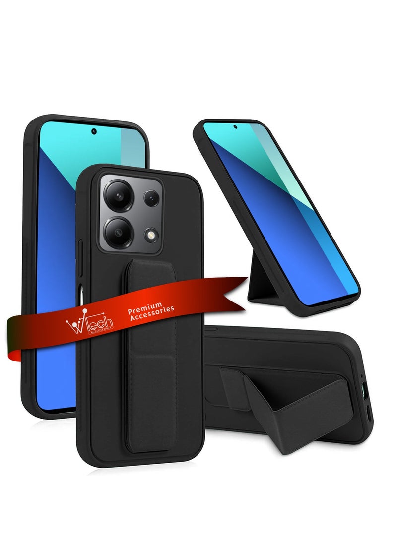 دبليو تيك قبضة يد قابلة للطي بمسند مغناطيسي وحزام معصم وقبضة إصبع مع غطاء حماية مدمج من الحديد لهاتف Xiaomi Redmi Note 13 4G 2024 أسود - Image 1