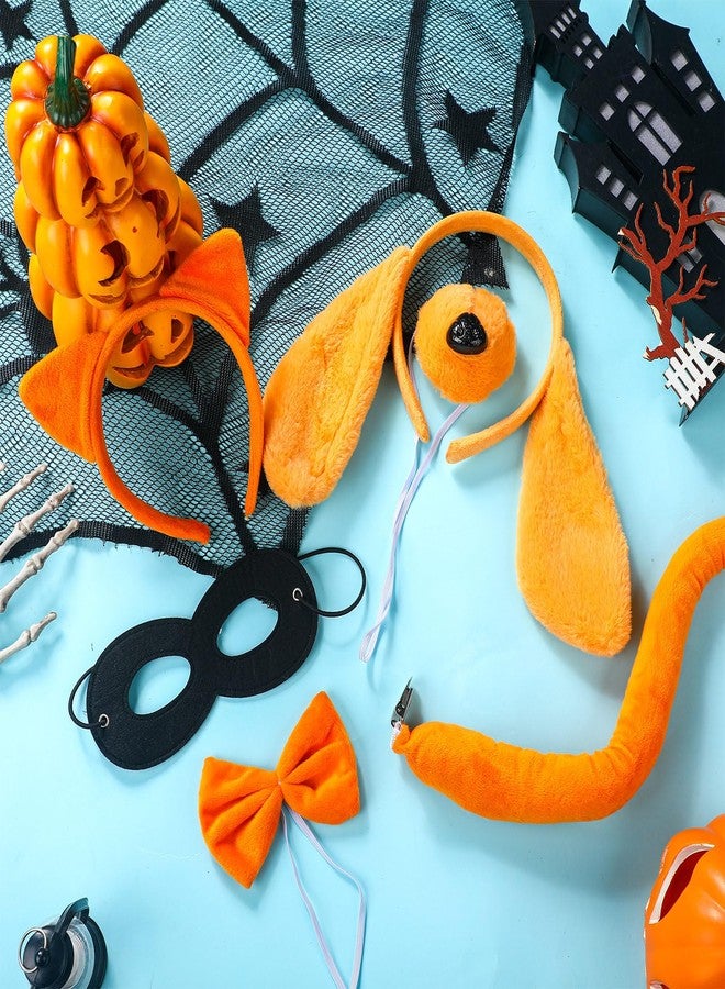 Yearntown 7 Pcs Orange Cat and Dog Costume Set for Kids Including Dog Ears Headbands and Noses Cat Ears Headband Tail Bowtie Black Eye Mask Cape for Halloween Party Cosplay World Book Day - Image 4