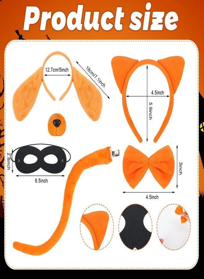 Yearntown 7 Pcs Orange Cat and Dog Costume Set for Kids Including Dog Ears Headbands and Noses Cat Ears Headband Tail Bowtie Black Eye Mask Cape for Halloween Party Cosplay World Book Day - Image 2
