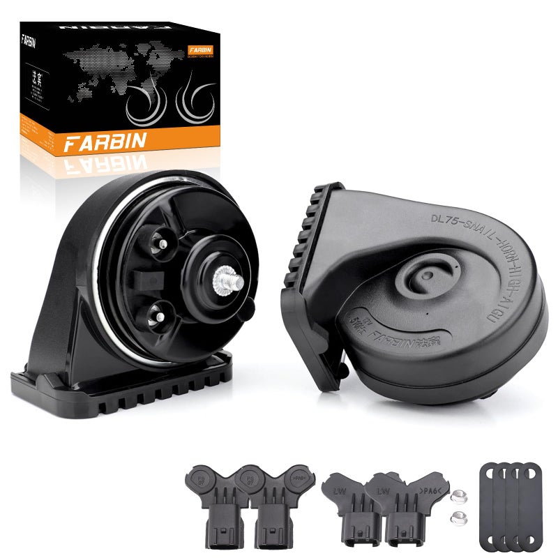 بوق سيارة FARBIN متوافق مع هيونداي وكيا 12 فولت بوق أوتوماتيكي مقاوم للماء صوت عالي ومنخفض بوق كهربائي على شكل حلزون مع شبكة واقية بوق أسود مع قابس لهيونداي
