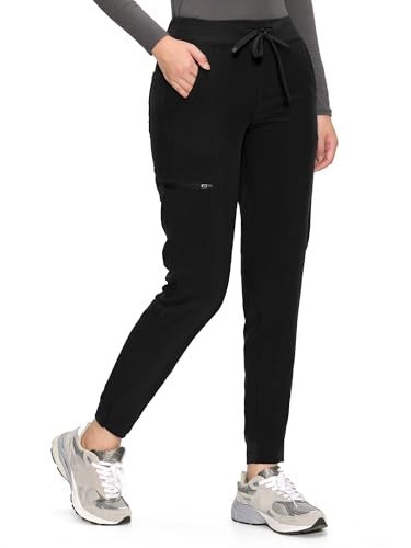 COZYFIT Medical Scrub Pants for Women - Soft Stretch,Drawstring Jogger Pants with 5 Pockets,Black,L - Image 1