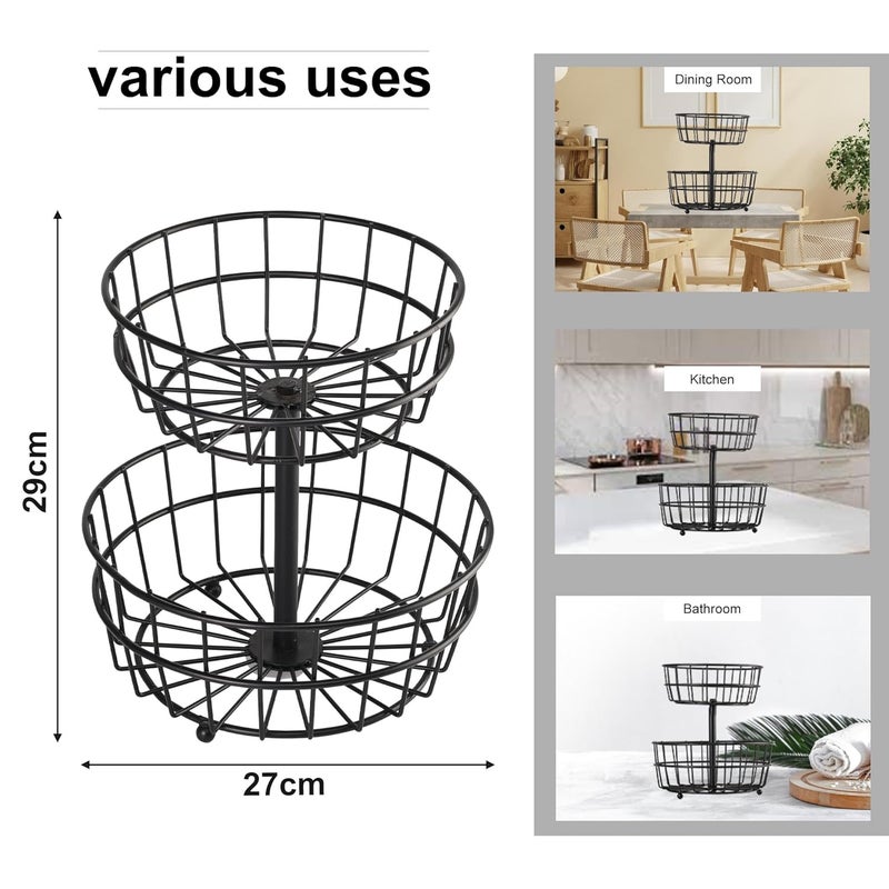 Kuber Industries Kuber Industries Metal 2Layer Basket Organizer for Kitchen PyajOnion Storage Basket Circular Countertop Side Stand Black  - Image 3
