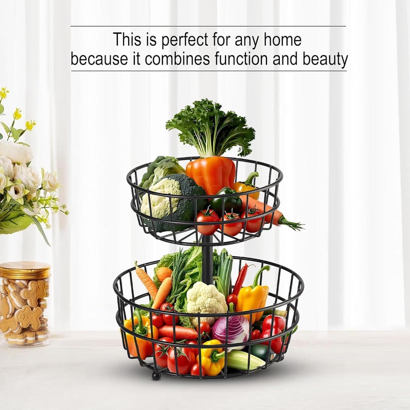 Kuber Industries Kuber Industries Metal 2Layer Basket Organizer for Kitchen PyajOnion Storage Basket Circular Countertop Side Stand Black  - Image 4