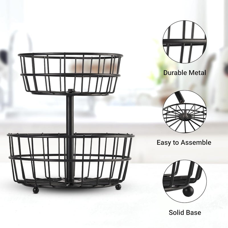 Kuber Industries Kuber Industries Metal 2Layer Basket Organizer for Kitchen PyajOnion Storage Basket Circular Countertop Side Stand Black  - Image 5