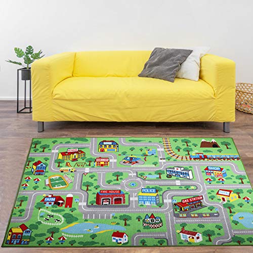 Yincimar Kids Carpet Playmat Rug, 5' x 6'6" Extra Large City Life Educational Car Rug for Baby Toddler Boy Bedroom Playroom - Image 1