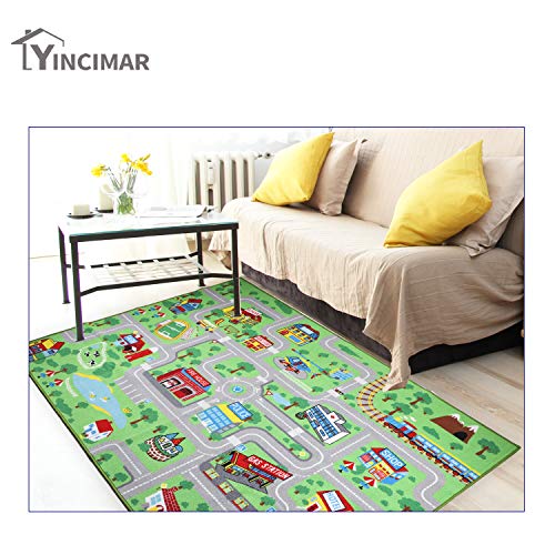 Yincimar Kids Carpet Playmat Rug, 5' x 6'6" Extra Large City Life Educational Car Rug for Baby Toddler Boy Bedroom Playroom - Image 3