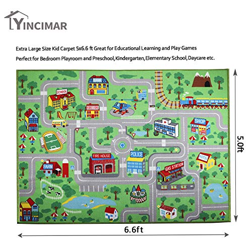 Yincimar Kids Carpet Playmat Rug, 5' x 6'6" Extra Large City Life Educational Car Rug for Baby Toddler Boy Bedroom Playroom - Image 2