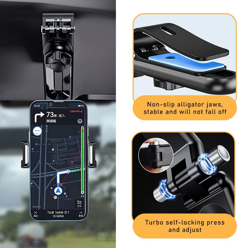 Gasedin Rotatable and Retractable Car Phone Holder - 1080 Multifunction Sun Visor Universal 360 Rotating Cell Phone Holder Mobile Mount for Vehicle Rear View Mirror - Image 3