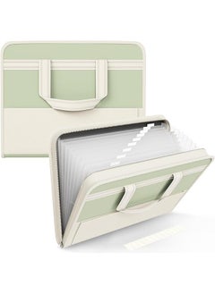 erorex 13 Pocket File Folder Organizer Portable Document Organizer With Handle Zippered Expanding Folders Labels For A4 Letter Size School And Office Use Green  - Image 1
