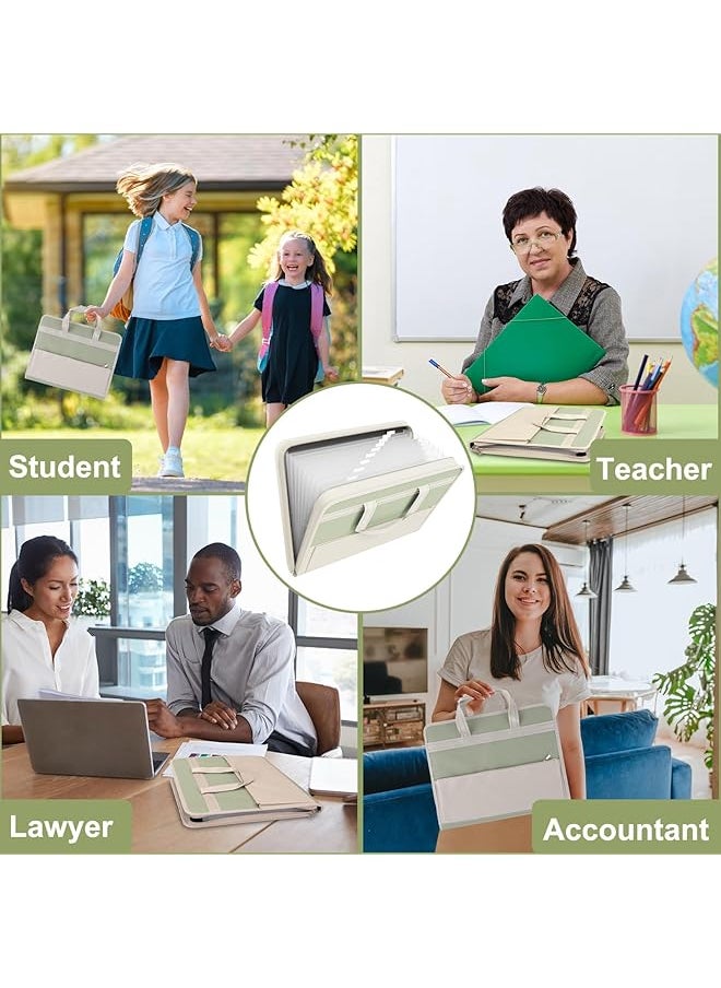 erorex - 13 Pocket File Folder Organizer Portable Document Organizer With Handle Zippered Expanding Folders Labels For A4 Letter Size School And Office Use Green - Image 1