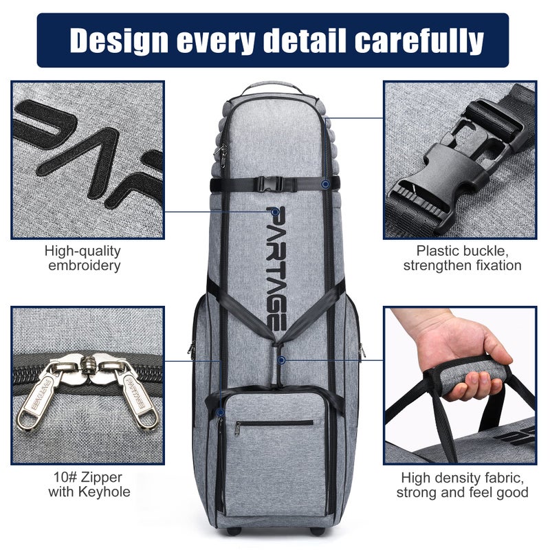 Partage Golf Travel Bag with Wheels, Golf Travel Case for Airlines, 900D Heavy Duty Oxford -Gray - Image 2