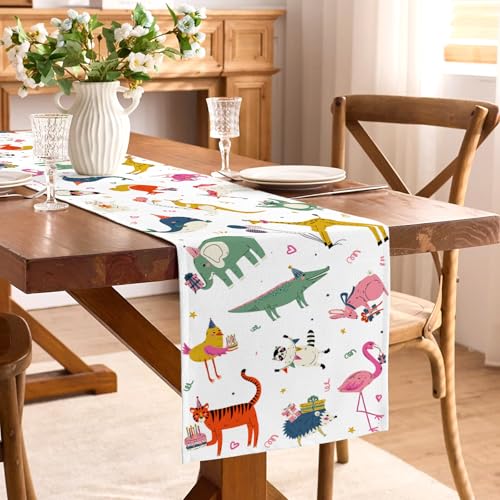 Buxiuer Party Animal Birthday Decorations Table Runner Safari Wild Jungle Zoo Theme Party Dining Room Home Kitchen Island Decor (13" x 72") - Image 2