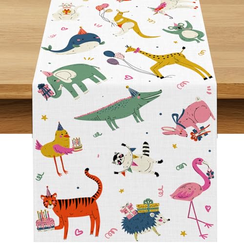 Buxiuer Party Animal Birthday Decorations Table Runner Safari Wild Jungle Zoo Theme Party Dining Room Home Kitchen Island Decor (13" x 72") - Image 1