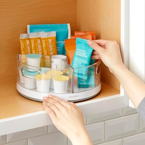 YouCopia Crazy Susan Lazy Susan Organizer, 3 BPA-Free Removable Clear Bins with Handles, Rotating Storage Turntable for Kitchen Cabinet, Pantry and Bathroom Organization - Image 5