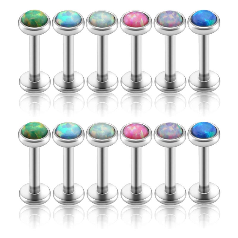 PiercingJ 2-12pcs 16G 316L Stainless Steel Cartilage Tragus Earrings 3mm Round Opal 5/16" Barbell Ear Stud Helix Lip Labret Monroe Earring Birthstone Body Piercing Jewelry - Image 1