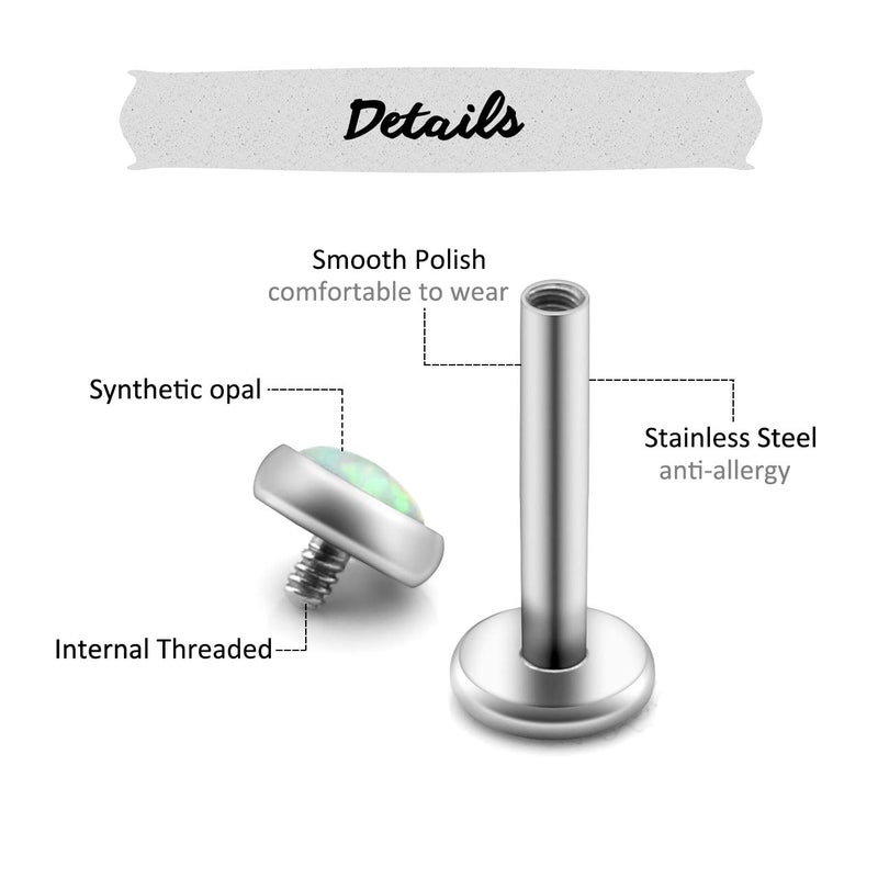 PiercingJ 2-12pcs 16G 316L Stainless Steel Cartilage Tragus Earrings 3mm Round Opal 5/16" Barbell Ear Stud Helix Lip Labret Monroe Earring Birthstone Body Piercing Jewelry - Image 2