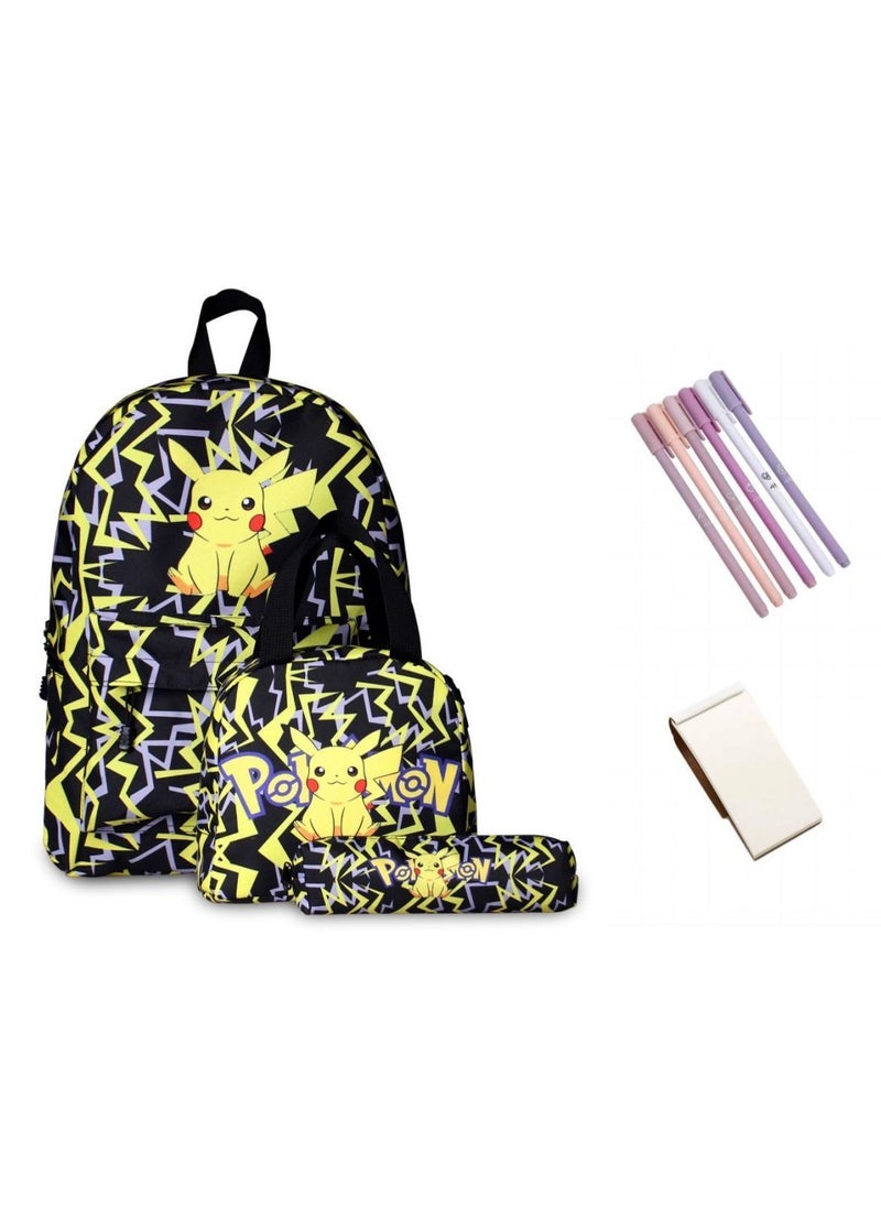 NIBEMINENT Set of 3 Kids Backpacks Pokémon Pikachu Print Backpack in 1 School Bag with Shoulder and Pencil for Boys Girls  - Image 1
