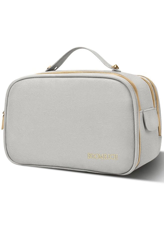 BOOMRICH - Large Travel Makeup Bag, Cosmetic Bag, Toiletry Bag for Women, Water-Resistant Leather Toiletry Organizer, Dopp Kit for Toiletries Accessories, Blue Grey - Image 1