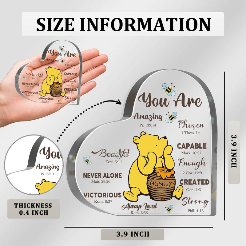 MUNLICAR Winnie Inspirational Quotes Gifts for Women Winnie Motivational Acrylic Heart Motivational Gifts for Friends Coworkers Teacher Boss Desk Office Decor Sign Plaque - Image 2