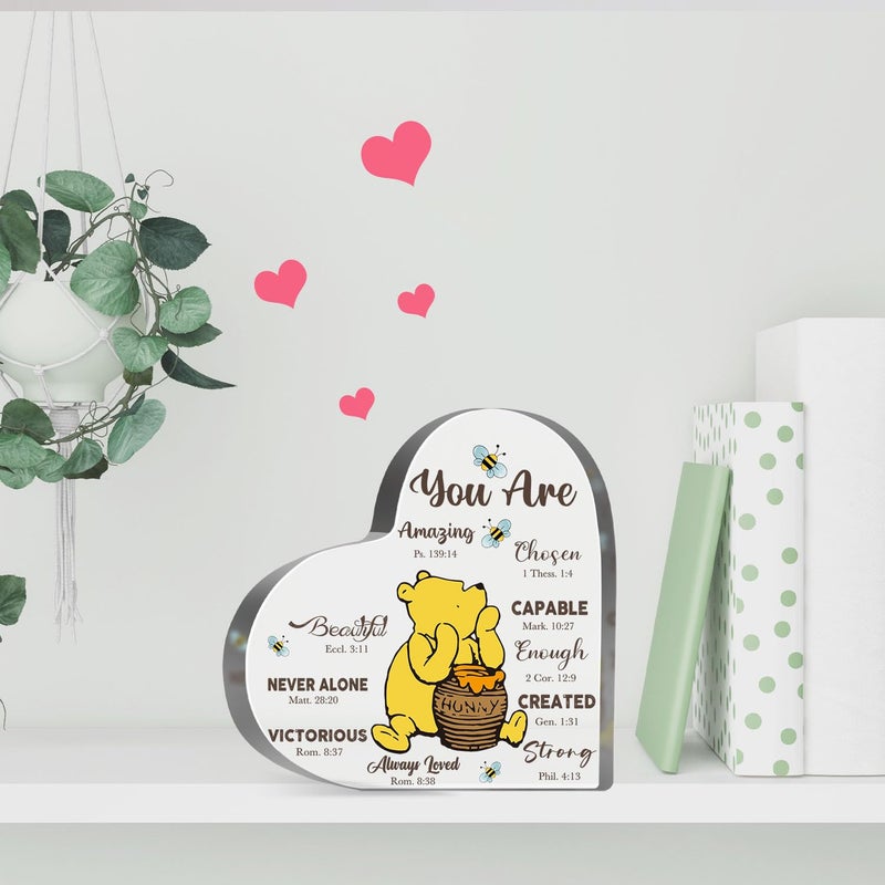 MUNLICAR Winnie Inspirational Quotes Gifts for Women Winnie Motivational Acrylic Heart Motivational Gifts for Friends Coworkers Teacher Boss Desk Office Decor Sign Plaque - Image 4