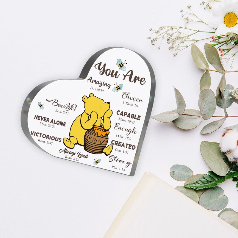 MUNLICAR Winnie Inspirational Quotes Gifts for Women Winnie Motivational Acrylic Heart Motivational Gifts for Friends Coworkers Teacher Boss Desk Office Decor Sign Plaque - Image 3