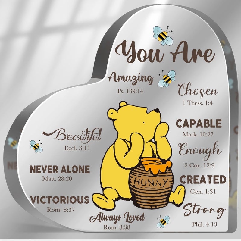 MUNLICAR Winnie Inspirational Quotes Gifts for Women Winnie Motivational Acrylic Heart Motivational Gifts for Friends Coworkers Teacher Boss Desk Office Decor Sign Plaque - Image 1