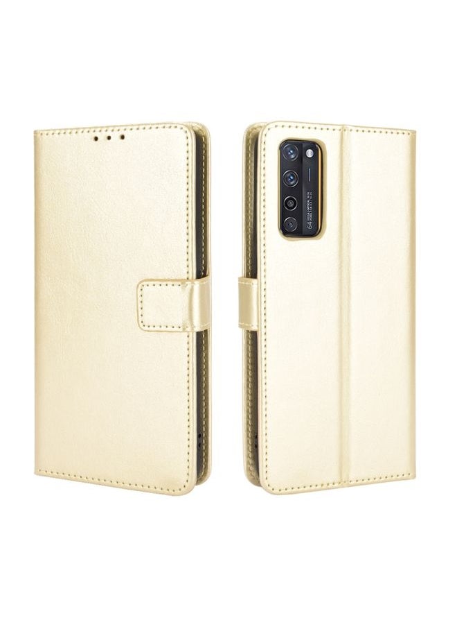 HuHa Case Cover For ZTE Axon 20 5G / Axon 20 4G Retro Crazy Horse Texture Horizontal Flip Leather Case with Holder & Card Slots & Lanyard(Gold) 