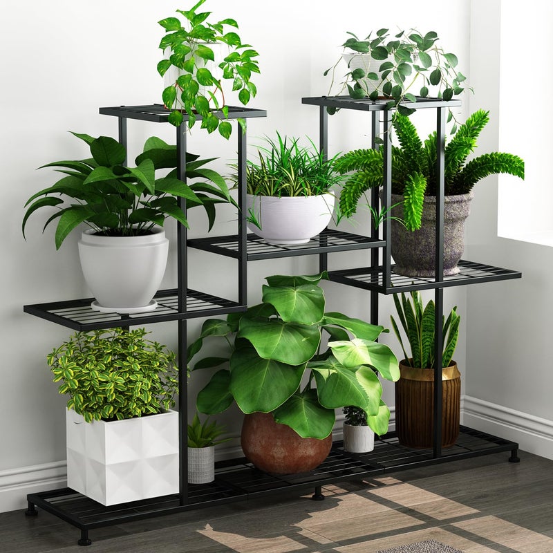 Twhep Metal Plant Stand, 5 Tiers Multifunctional Plant Stands for Indoor Plants, Decorative Black Steel Plant Shelf for Indoor Patio Garden Balcony and Yard (4 tiers 12 pots) - Image 1
