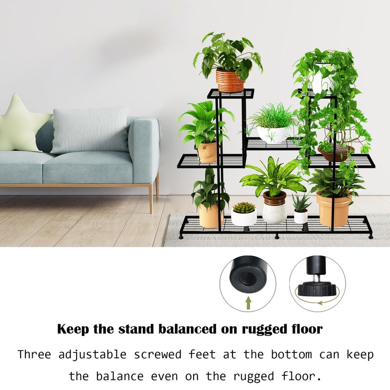 Twhep Metal Plant Stand, 5 Tiers Multifunctional Plant Stands for Indoor Plants, Decorative Black Steel Plant Shelf for Indoor Patio Garden Balcony and Yard (4 tiers 12 pots) - Image 5