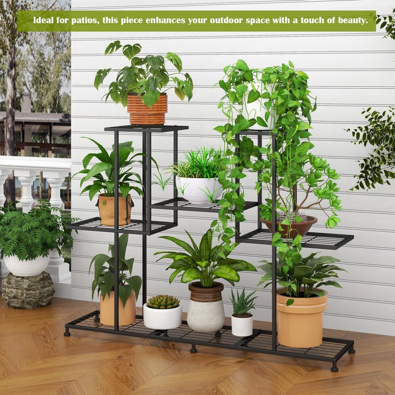 Twhep Metal Plant Stand, 5 Tiers Multifunctional Plant Stands for Indoor Plants, Decorative Black Steel Plant Shelf for Indoor Patio Garden Balcony and Yard (4 tiers 12 pots) - Image 2