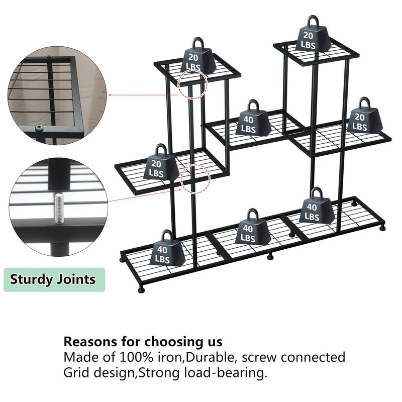 Twhep Metal Plant Stand, 5 Tiers Multifunctional Plant Stands for Indoor Plants, Decorative Black Steel Plant Shelf for Indoor Patio Garden Balcony and Yard (4 tiers 12 pots) - Image 4
