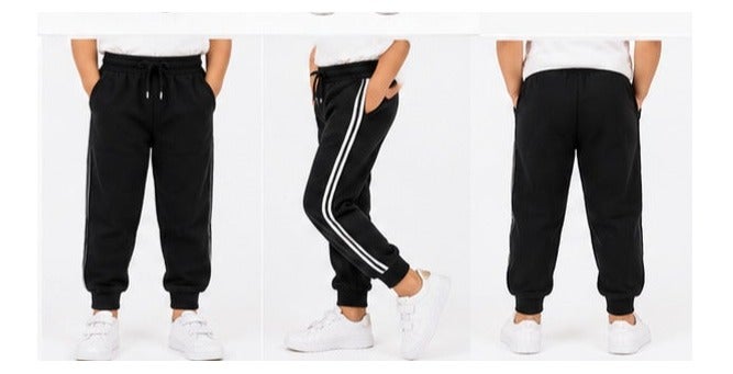 Toddler Girls Cotton Joggers, Elastic Waist, Side Pockets, Ribbed Cuffs, Black